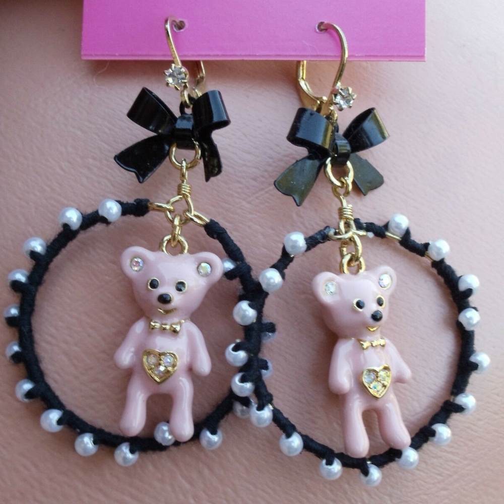 Betsey Johnson Tea Party Princess Teddy Bear Hoops